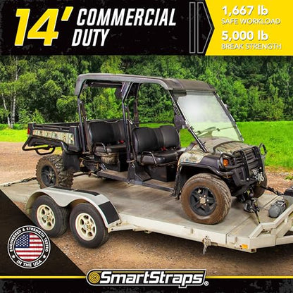 WINSTON PROD The 14 ft. Yellow Tactical Ratchet Tie Down Straps with 1,667 lb. Safe Work Load with a 5000lb Break Strength- 2 Pack for Hauling Large Equipment, Larger Tractors, Vehicles.