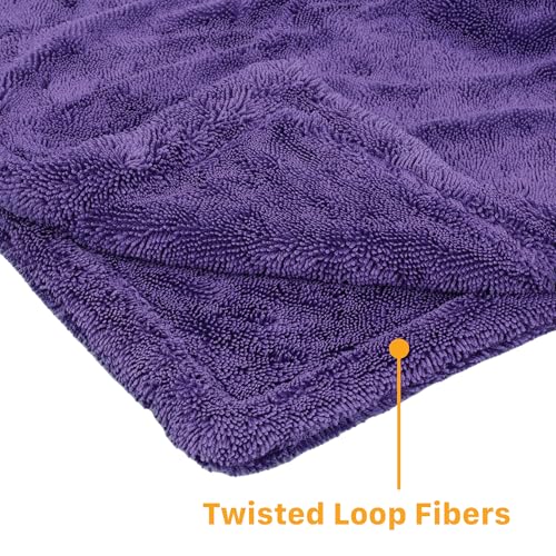 Maxshine 24" x 36" Universal Purple Duo Twisted Microfiber Towel (1200GSM) – Large, Plush, Rinse-Free Double-Sided Drying Towel – Super Absorbent Microfiber for Drying - size: 24" x 36" Purple
