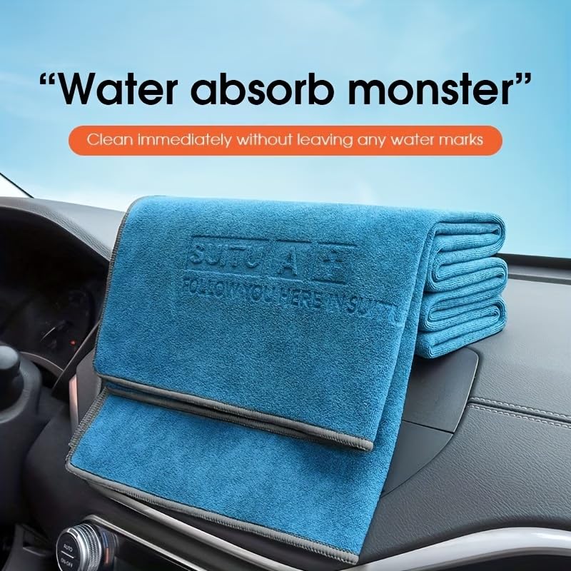 Extra Large Car Cleaning Towel - 13.7" x 30" High Absorbency Microfiber Cloth for Streak-Free Drying, Detailing Windows & Dashboard, RV, Motorcycle, Boat - Dark Blue