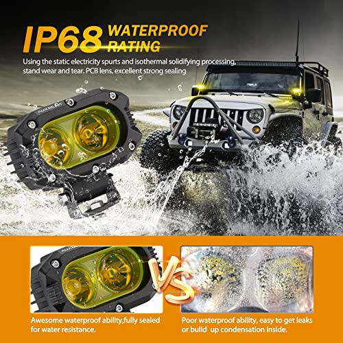 Auxbeam LED Amber Fog Light, 4Inch 60W Led Driving Offroad Lights Pod Super Bright with Wiring Harness Kit Yellow Flood Beam Pod Light for Truck SUV ATV UTV Jeep Wrangler Motorcycle - color: Amber Flood Beam (ZD000711)