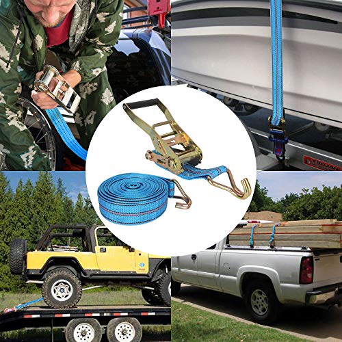 2 Pack Ratchet Tie Down Straps, 2 Inch x 33 Feet, 10,000 lbs Break Strength, Heavy Duty Cargo Lashing Straps with Double J Hooks for Trailer, Truck, and Farm Equipment, Blue - color: Blue, size: 2 pack 2 inch x 33 ft