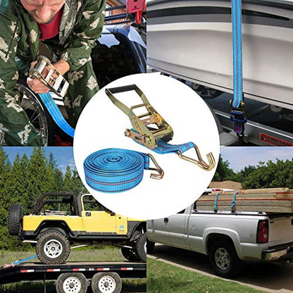 2 Pack Ratchet Tie Down Straps, 2 Inch x 33 Feet, 10,000 lbs Break Strength, Heavy Duty Cargo Lashing Straps with Double J Hooks for Trailer, Truck, and Farm Equipment, Blue - color: Blue, size: 2 pack 2 inch x 33 ft