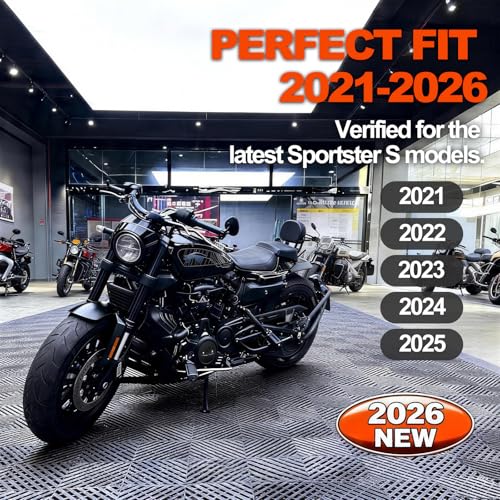 Passenger Backrest Sissy Bar for Harley Sportster S 1250 RH1250 (2021-2026) - Premium Leather Rear Seat Pad Kit with Fender Extension Bolt-On Installation Black