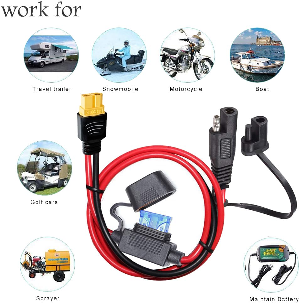 10AWG SAE to XT60 Connector Extension Cable,with 15A Protection Fuse for Safety,SAE Plug XT60 Female Adapter Charger Solar Panel Cable for Solar Generator Portable Power Station(2FT) - size: 10AWG SAE to XT60 - 2FT