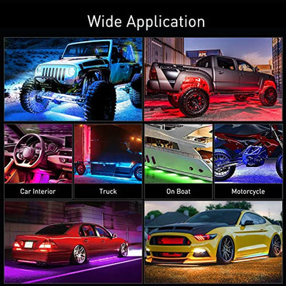 Nilight 4Pcs Car Underglow Neon Accent Strip Lights 256 LEDs RGB Multi Color DIY Sound Active Function Music Mode with APP Control and Remote Underbody Light Strips - color: 4Pcs Underglow Light Strip w/Remote+APP