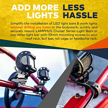 LAMPHUS Off-Road ATV UTV Light Bar Mounts Mounting Bracket Mini Bar Clamp Kits [0.75"/1"/1.25" Inch] [Horizontal Bar] [Aluminum] [2 Unit] Bull Bar UTV Roll Bar Clamp Tube Roll Cage Clamps Mount - size: 2 Pack, style: Horizontal Bar