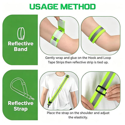 Reflective Running Belt with 2Pcs Armbands, Running Belts for Women High-Visibility and Adjustable Green Belt for Jogging, Running, Biking, Dog Walking