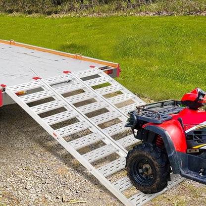 Tri-Fold Ramps for Pickup Trucks, Extra Width Aluminum ATV 1500 Lbs Capacity, Powersports Loading Ramps with Load Straps for Motorcycles, UTV, Lawn Mowers, Trucks, Lawnmowers, 76" L x 50" W