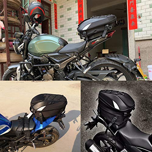 Motorcycle Tail/Seat Bag - Dual Use Waterproof Helmet Bag for Motorbike - with One Extra Cargo Net - color: Black&White