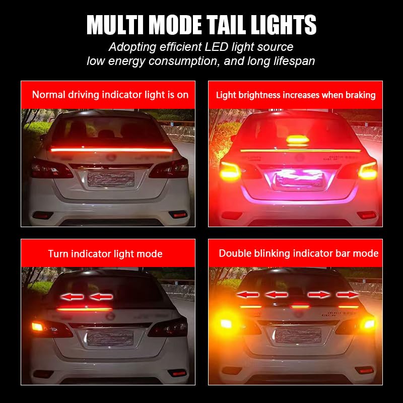 Car Taillight Turn Signal Strip Light, 47.24 in, 51.18 in, High Brightness, Red (47.24in) - size: 47.24in