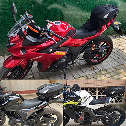 Motorcycle Tail/Seat Bag - Dual Use Waterproof Helmet Bag for Motorbike - with One Extra Cargo Net - color: Black&White