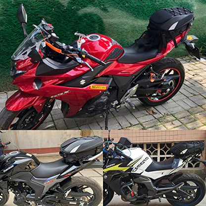 Motorcycle Tail/Seat Bag - Dual Use Waterproof Helmet Bag for Motorbike - with One Extra Cargo Net - color: Black&White