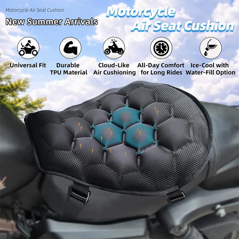 100% Gel Rider Cushion for Motorcycle, Seat Cushion, Universal Non-Slip Grip Ergonomic Motorcycle Seat Pad, 3D-Honeycomb Structure TPE Shock Absorption Breathable Seat Pad for Long Rides (# A)