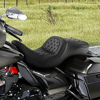 CC RIDER Driver Passenger Hammock Seat Black Hexagon Fit For Harley Touring 2009-2023 Road Glide Street Glide Road King Electra Glide and Trike models - color: 16# Black