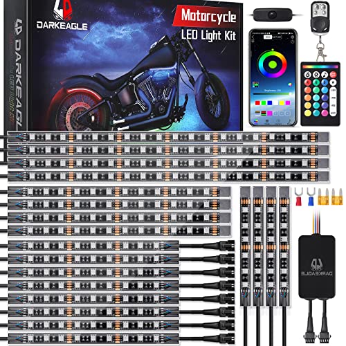 20PCS Motorcycle RGB LED Light Kit with Brake Turn Signal Dual Zone, Underglow Lights with APP/RF Remote, Neon Accent Waterproof 12V for Touring, Large Cruiser & Custom Show Motorcycle