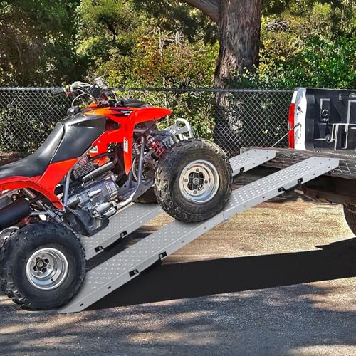 77.7 inches Long and 8.6 inches Wide Heavy Duty Folding Loading Ramp, 1500lb Capacity, Motorcycle; Lawn Mower; Snow Plough; Bikes; ATV; UTV; Golf Carts,Circular Hole, Pack of 2