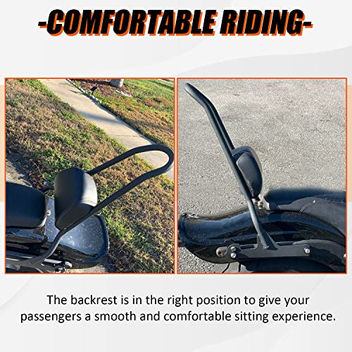 ECOTRIC Motorcycle Detachable Sissy Bar Backrest Pad Compatible with 2006-2017 Harley Davidson Fatboy Fat boy LO FLSTF Softail FXST FLST CVO Rear Passenger Adjustable Back rest Black Steel