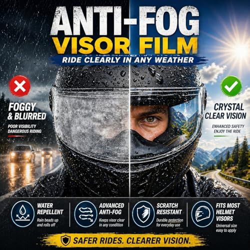 Motorcycle Helmet Anti-Fog Film, Universal Visor Insert, Clear Anti-Fog + Rainproof HD Lens Protector for Safer Riding, Easy Install (4 Pack)