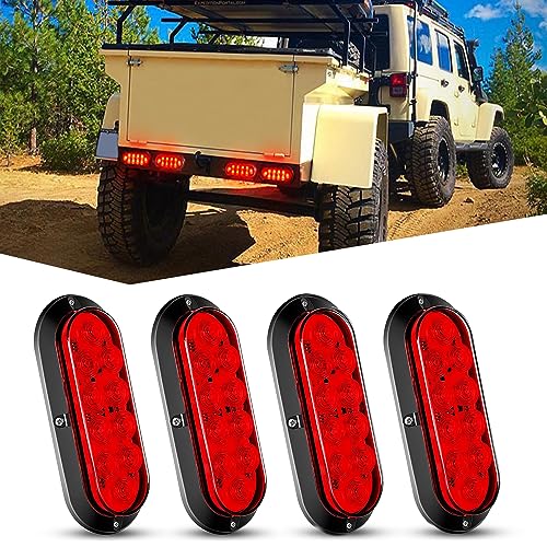 Nilight 6 Inch Oval Red LED Trailer Tail Light 4PCS 10LEDs Waterproof Stop Brake Turn Surface Mount Trailers Lights for Truck RV Boat Bus Lorry Camper Van Caravan - color: Red Lights Screws 4PCS