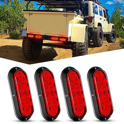 Nilight 6 Inch Oval Red LED Trailer Tail Light 4PCS 10LEDs Waterproof Stop Brake Turn Surface Mount Trailers Lights for Truck RV Boat Bus Lorry Camper Van Caravan - color: Red Lights Screws 4PCS