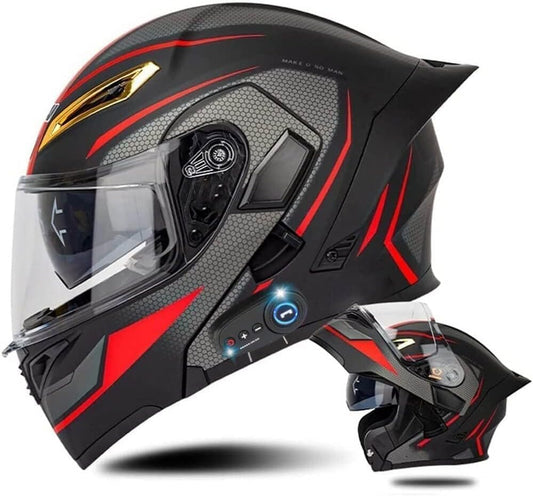 AAREG Bluetooth Modular Motorcycle Helmet with Tail DOT/ECE Approved Flip Up Front Helmets Dual Anti-Fog Visors Full Face Built-in Mp3 Integrated for Adults Unisex 55-64CM ( Color : N , Size Med - color: N, size: Medium