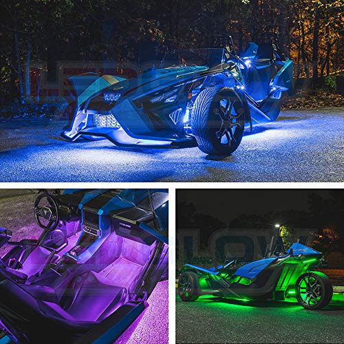 LEDGlow 20pc Bluetooth Advanced Million Color LED Neon Underlow Lighting Kit Fits Polaris Slingshot - Motorcycle Smartphone App - Automatic Brake Lights - Waterproof Control Box - Flexible Strips