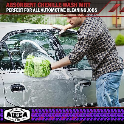 AIDEA Car Wash Mitt Microfiber, 2PK Scratch Free Lint-Free, Premium Chenille Microfiber Mitt Car Wash Brush, Green, Regular Size 7.12''X10.14'' - color: Green, size: 2PK-7.12''X10.14''