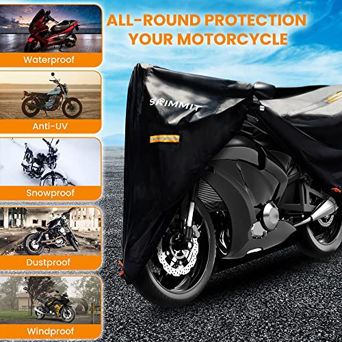 Motorcycle Cover Waterproof Outdoor,420D Universal Cover Motorcycle，All Season Protection,with License Plate Window, 4 Reflective Strips, Lock-Holes,Storage Bag(XL - 82" X 37" X 50") - size: XL (82" x 37" x 50")