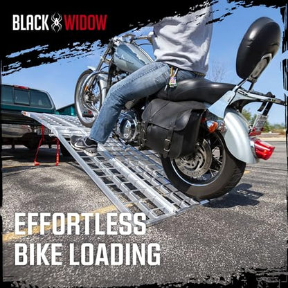 Black Widow Aluminum Folding Motorcycle Ramp for Pickup Trucks, Arched Design, 10’, Silver – Heavy-Duty Portable Automotive Loading Ramps for Truck and Trailer - size: 10 feet