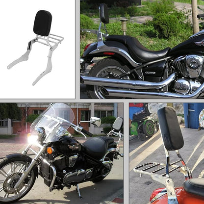 Comfortable Leather Backrest Sissy Bar + Luggage Rack Pad Compatible With Kawasaki Vulcan 900 VN900 1996-2018 (Chrome) (Chrome) - size: Chrome