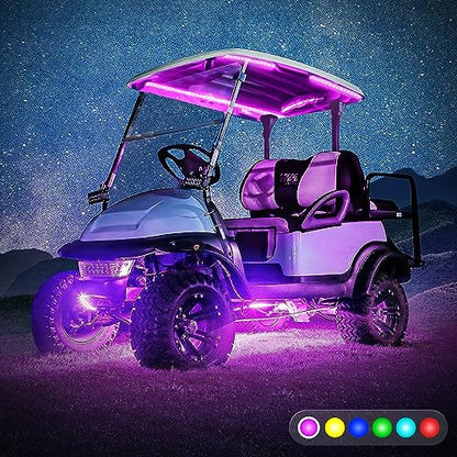 10L0L 6PCS Golf Cart Underglow LED Light Kit, Underbody RGB Strip Lights, 24-Mode Neon Accent Lighting, Music Sync, Wireless Remote, IP67 Waterproof, 12V-80V Input for EZGO Yamaha Club Car - style: 6 Pack(4 Underbody and 2 Roof)