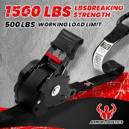 Retractable Ratchet Straps 4 Pack, 1500LBS Break Strength Self Retracting Tie Down Straps, 1" x 12' Auto Ratchet Straps for Motorcycle, Kayak and Trucks, Black - color: Black