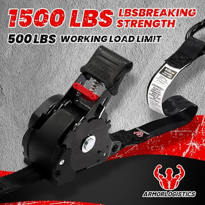 Retractable Ratchet Straps 4 Pack, 1500LBS Break Strength Self Retracting Tie Down Straps, 1" x 12' Auto Ratchet Straps for Motorcycle, Kayak and Trucks, Black - color: Black