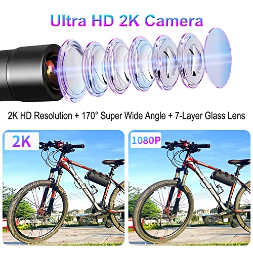 VSYSTO Bike Camera, WiFi 2K Bicycle Cam with Temperature Display Taillight, 170° Wide Angle Night Vision SONYIMX335 Lens Waterproof Motorcycle Helmet Dash Cam (2K Camera with Temperature Sensor) - style: 2K Camera with temperature sensor