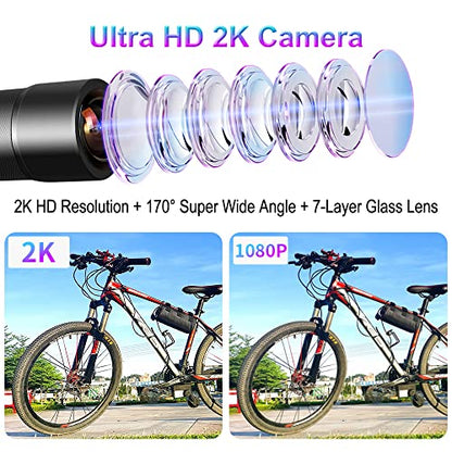 VSYSTO Bike Camera, WiFi 2K Bicycle Cam with Temperature Display Taillight, 170° Wide Angle Night Vision SONYIMX335 Lens Waterproof Motorcycle Helmet Dash Cam (2K Camera with Temperature Sensor) - style: 2K Camera with temperature sensor