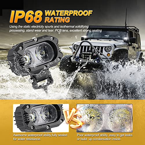 Auxbeam 4" Cube LED Pods, Super Bright 60W Offroad Lights Auxiliary Flood Light Pods Motorcycle Driving Light for ATV UTV SUV Boat Jeep - color: 12D White Flood Beam (ZD000672)