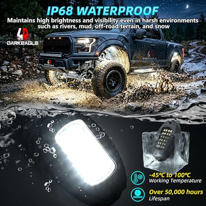 20Pods Metal Pure White LED Rock Lights Kit 6500K for Truck Pickup Offroad | Aluminum Housing, Plug-and-Play & Pre Wired, Switch Wiring Harness Extension Fuse, 480Chips Waterproof 12V, Pure Copper Wire - color: Pure White 24LEDs, size: 20Pods