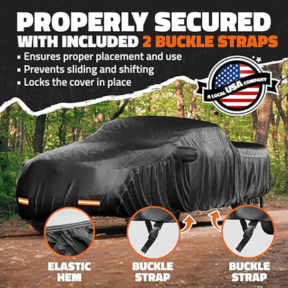 Mockins 235"x80"x77" Pickup Truck Cover Waterproof All Weather Tarp | 250G PVC + HD Cotton Car Covers for Automobiles | Universal Indoor & Outdoor Car Cover for Truck | Ford F-150 Full Exterior Covers - size: Pick Up Truck - Large - 235" x 80" x 77"