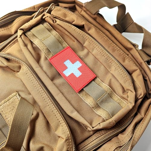 2Pcs Reflective Red Cross Medic Patches,Medical Red Cross Morale Hook and Loop Badge First Aid Patches for IFAK Trauma Pouch, EMT, EMS, EDC Bag - color: Red Cross Medic