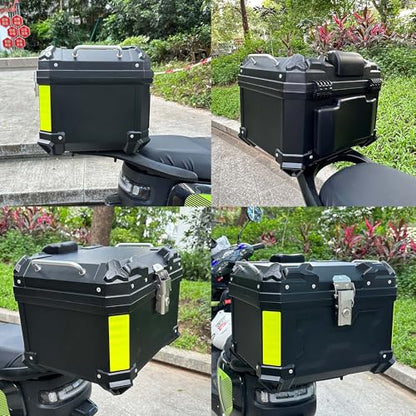 Motorcycle Top Case 45L Trunk Tail Box Bag Aluminum alloy handle with Leather Lining Anti-Theft with Lock & Back Cushion Waterproof Dustproof Easy Installation with Universal Bracket Black - color: Black（45L-Single Lock）