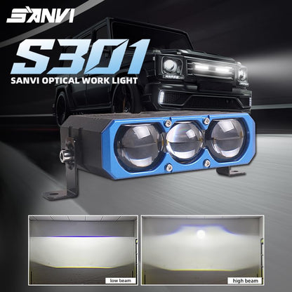 SANVI Auxiliary LED Driving Light 90W 5500K White LED Car Light Auxiliary Light with Wire Harness Waterproof Offroad Driving Lights Compatible with Motorcycle/Pick-up/Truck