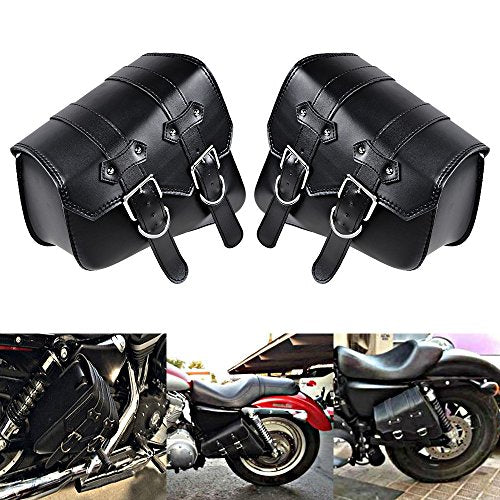 Left Right Black PU Leather Solo 2-Straps Swing Arm Saddlebag Tool Bag for Harley Sportster XL883 XL1200 - size: Left & Right without Side Storage