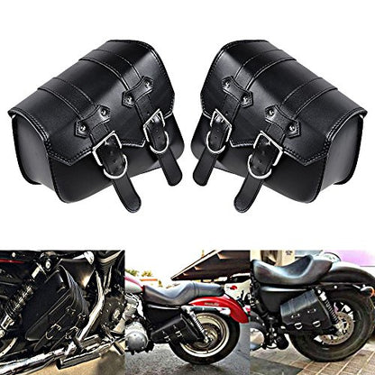 Left Right Black PU Leather Solo 2-Straps Swing Arm Saddlebag Tool Bag for Harley Sportster XL883 XL1200 - size: Left & Right without Side Storage