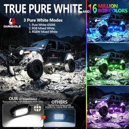 4Pods Heavy Duty Aluminum RGBW LED Rock Lights Kit for ATV UTV 4 Wheeler Can-Am SXS RZR Side by Side Offroad Vehicle, APP & RF Remote, Plug&Play Pre-Wired, IP67 Waterproof 12V Underglow Accent Light - color: RGBW 18LEDs, size: 4Pods
