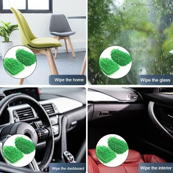 2 Pack Car Wash Mitt, Microfiber Chenille Cleaning Glove, Scratch-Free, High Absorbency, for Home Car Care, Motorcycle & Truck Washing (Green) - color: Green