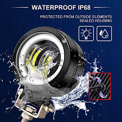 Ourbest Motorcycle Fog Lights with Switch,3inch Motorcycle auxiliary lights, Halo Round led lights, luces exploradoras para moto pair(White Beam with White Ring)