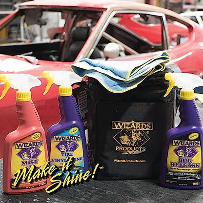 Wizards 5 Piece Car Detailing Kit - Beginner Friendly Professional Car Detailing Kit - Car Accessories for Men - Comes with a Microfiber Towel, Storage Bag and 22 oz Spray Bottles - color: Quick Kit (5 pc)