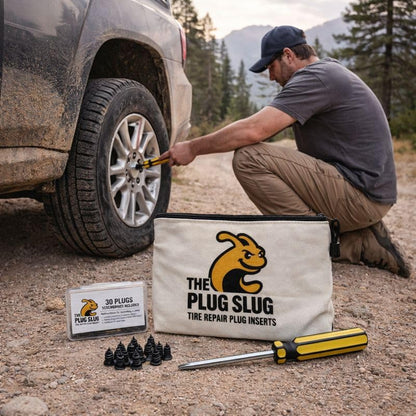Emergency Tire Plug Kit for Cars, Trucks, Motorcycles – 30 Tire Plugs (2 Sizes), Phillips Screwdriver & Canvas Tool Pouch