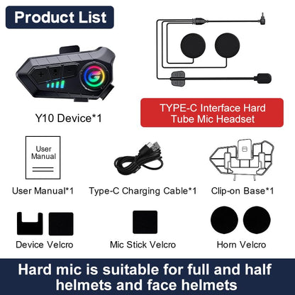Motorcycle Helmet Bluetooth Speakers, Y10G Motorbike Headset Wireless 5.3 1000mAh with Hard Mic, Noise Cancellation, Stereo Sound, IPX6 Waterproof, Handsfree Earphones for Music Call Control