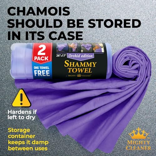 Premium 2pk +1 Free Shammy Cloth for Car Drying - 26"x17" - Super Absorbent Chamois Towel - Scratch-Free, Reusable & Soft Wash Cloth - Car Drying Towels - color: Purple, Blue, Yellow